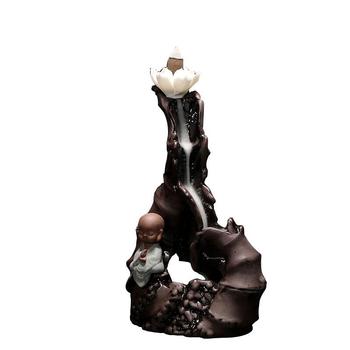 Creative Little Monk Backflow Incense Burner Smoke Waterfall Sticks Holder Home Decor Lotus Flower Porcelain Handmade Censer